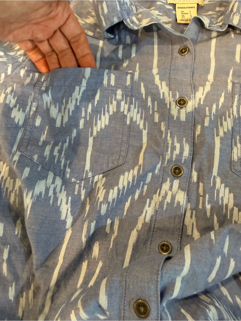 Ariat Large Woman Blue Billie Jean Blackhawk Ikat Shirt Long Sleeve Relaxed Fit - Picture 8 of 14